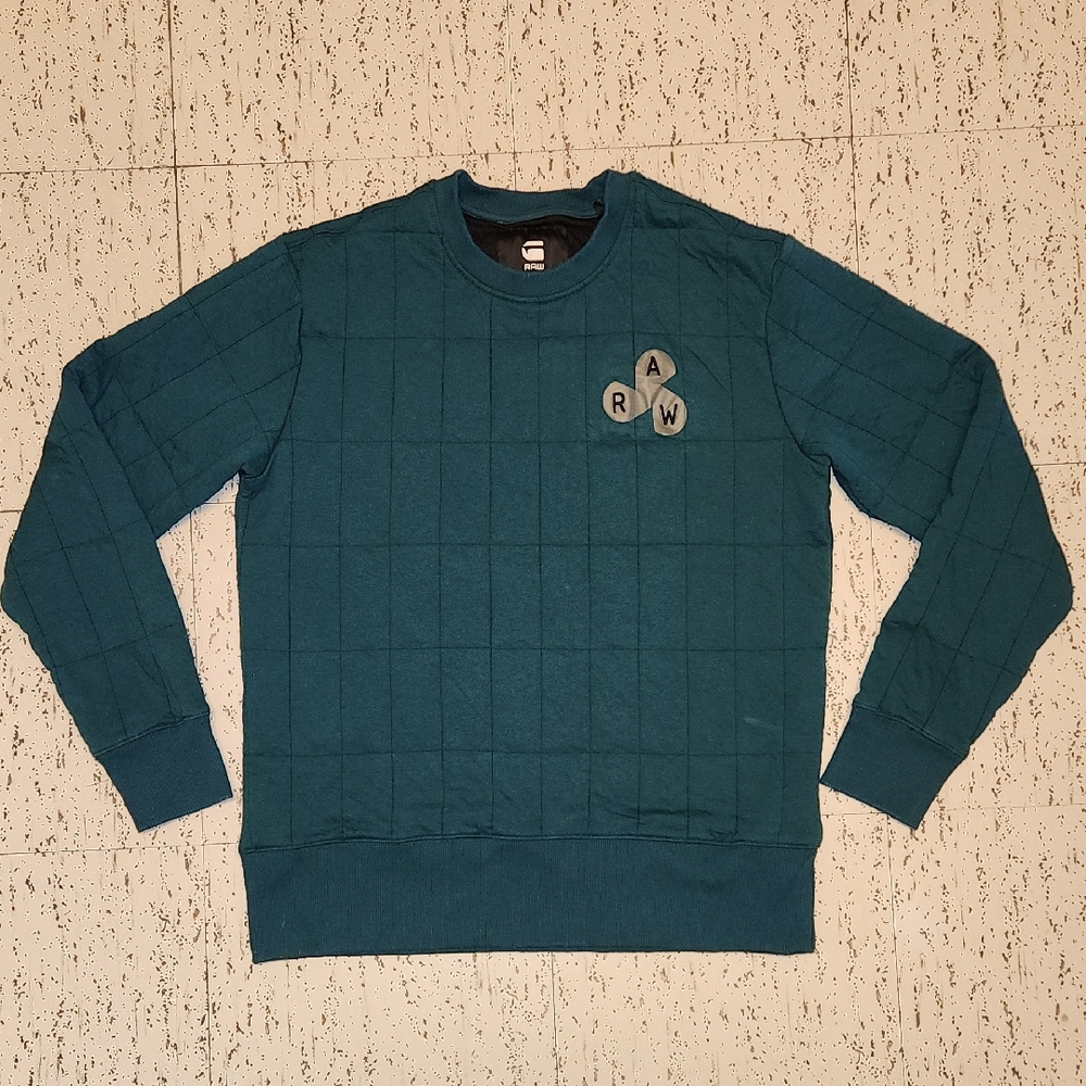 G-Star Raw Green Quilted Embroidered Spellout Pullover Crewneck Sweater